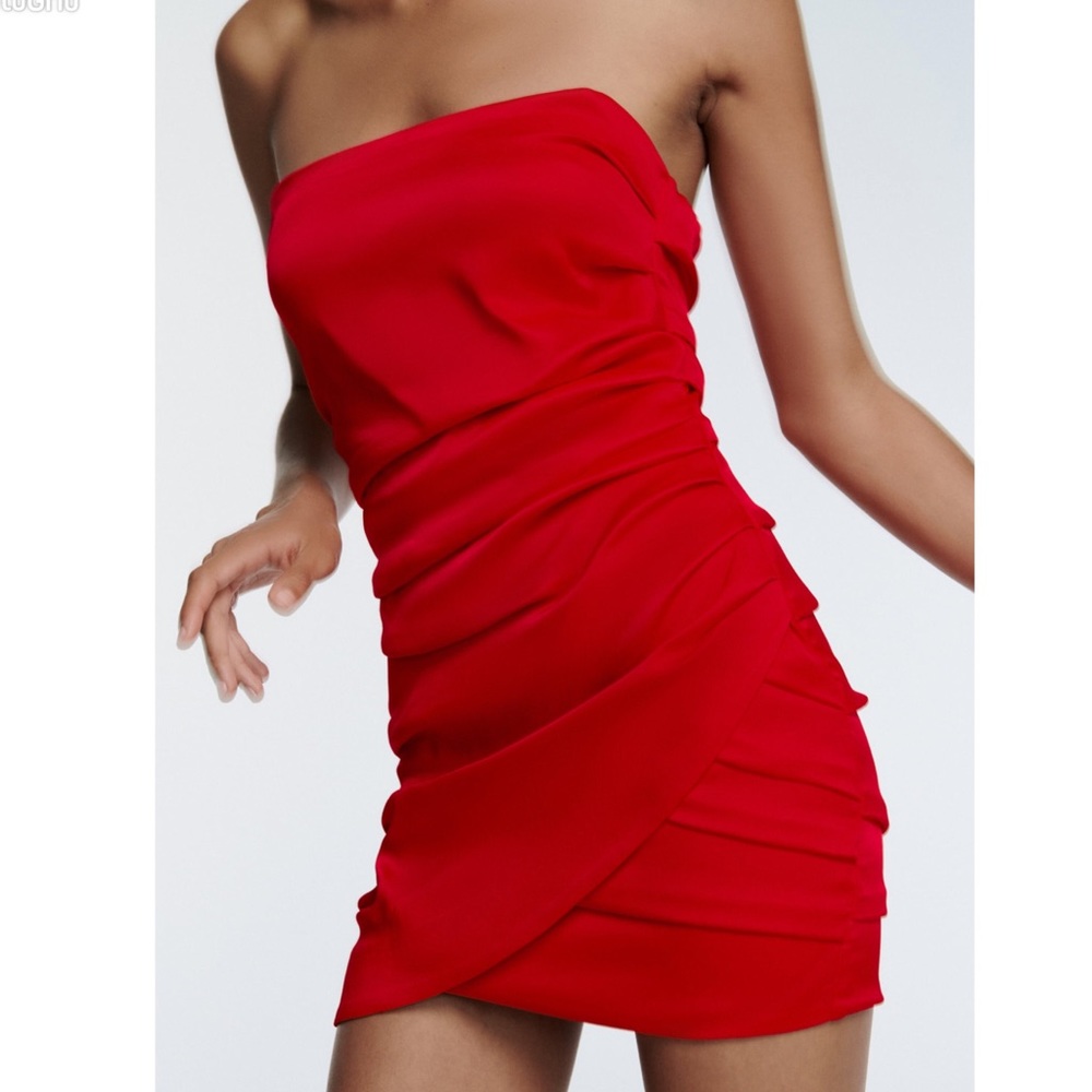 New Zara Red Ruching Dress